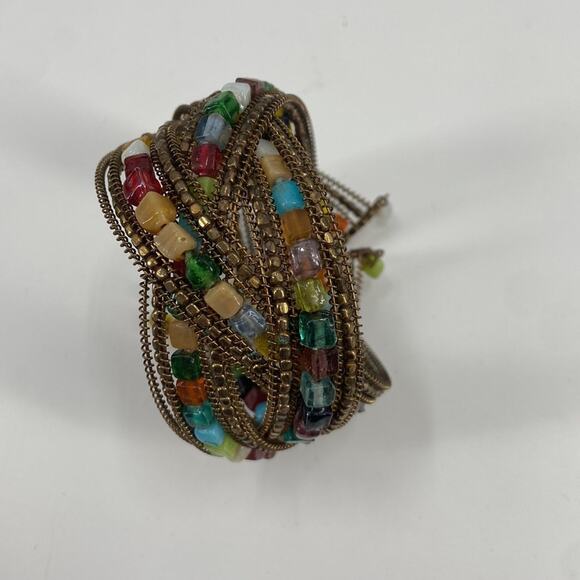 Boho Beaded multilayer cuff bracelet - Picture 2 of 4